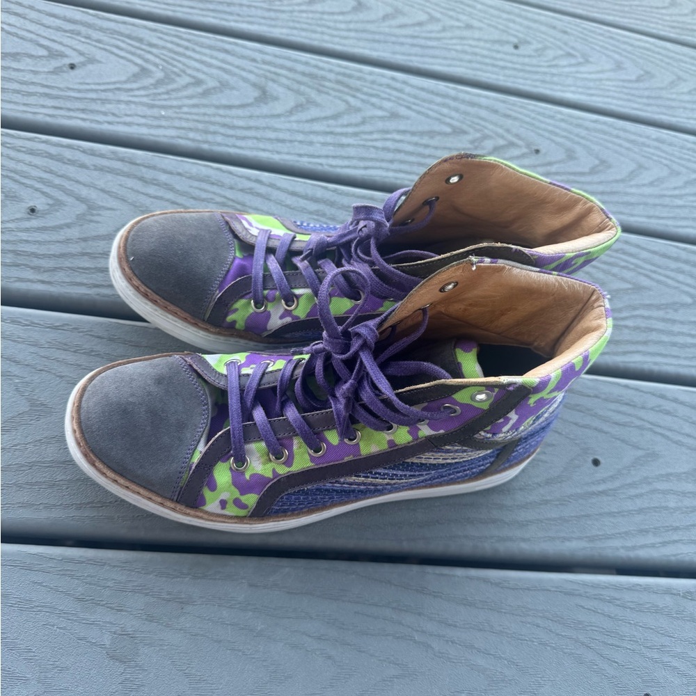 Robert Graham Purple Camo High Top Sneakers | Textured Woven Panel | Men’s 9D
